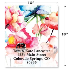 Colorful Images Peony & Iris Floral Return Address Mailing Labels, Personalize with Name & Address, Set of 144 Self Adhesive, Easy Peel Flat Label Sheets, Square, 4 Designs