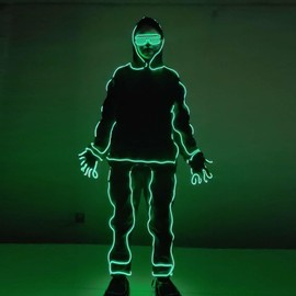 TAMNQKASS Led light up suit Dance Costume Robot Suit, Halloweenglow sticks luminous performance light up glow stick costume (Paper Man Glow Suit, 3X-Large)