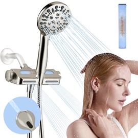 HEROBAI Filtered Shower Head with Handheld Combo, Hard Water Filter Shower Head with 9 Shower Modes, Dual Shower Heads High Pressure, Shower Filters to Remove Chlorine and Fluoride (Brushed Nickel)