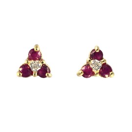Ivy Gems 9ct Yellow Gold Ruby and Diamond Flower Stud Earrings