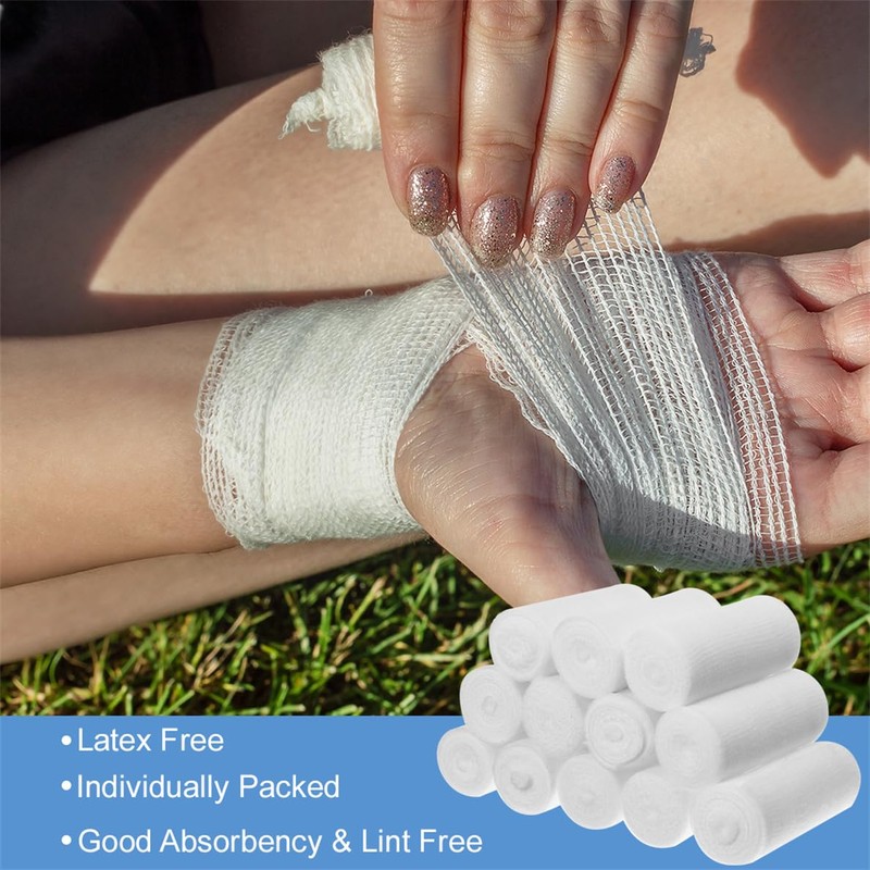 12 Gauze Bandage Rolls 7.5cm x 4.5m Stretched Conforming Retention