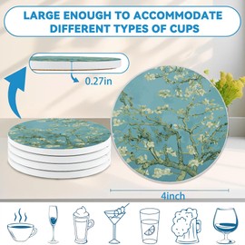 Van Gogh Almond Blossoms Round 4" Cup Coasters Set of 4, Absorbent Ceramic Stone Coasters with Cork Base, Ideal Gifts for Women Men
