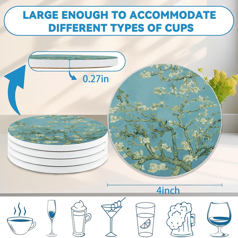 Van Gogh Almond Blossoms Round 4" Cup Coasters Set of