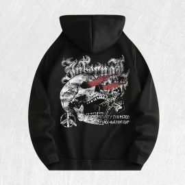 Skull Peace Graphic Hoodie 100% Cotton US Warehouse 6 ColorsColor: Blue, Size: S