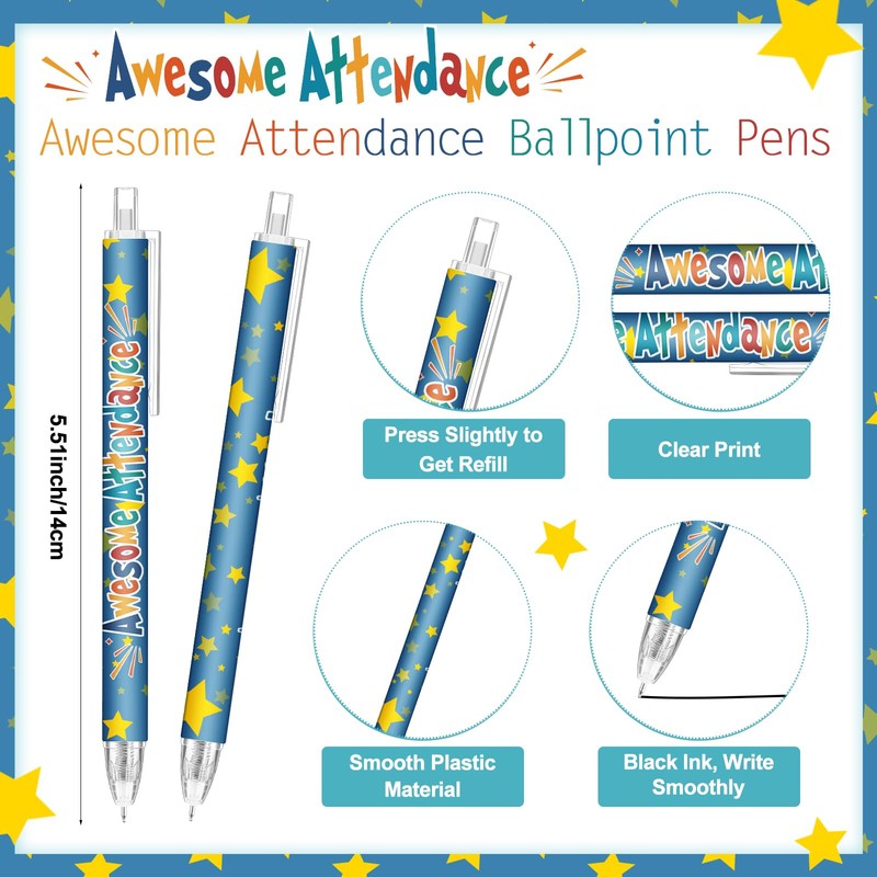 100 Pcs Attendance Award Pens Bulk, Awesome Star Retractable Ballpoint