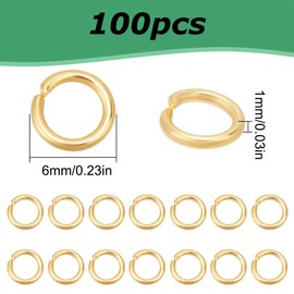 HOBBIESAY Pack of 100 Golden Jump Rings 6 mm Open Jump Rings Made of Stainless Steel 24 Carat Gold-Plated Jump Rings Unsoldered Ring Connector Small Split Ring Jewellery Making Accessories