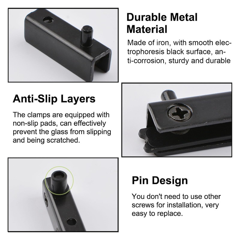 UFURMATE Glass Door Hinge, 8Pcs Black Frameless Glass Door Pivot