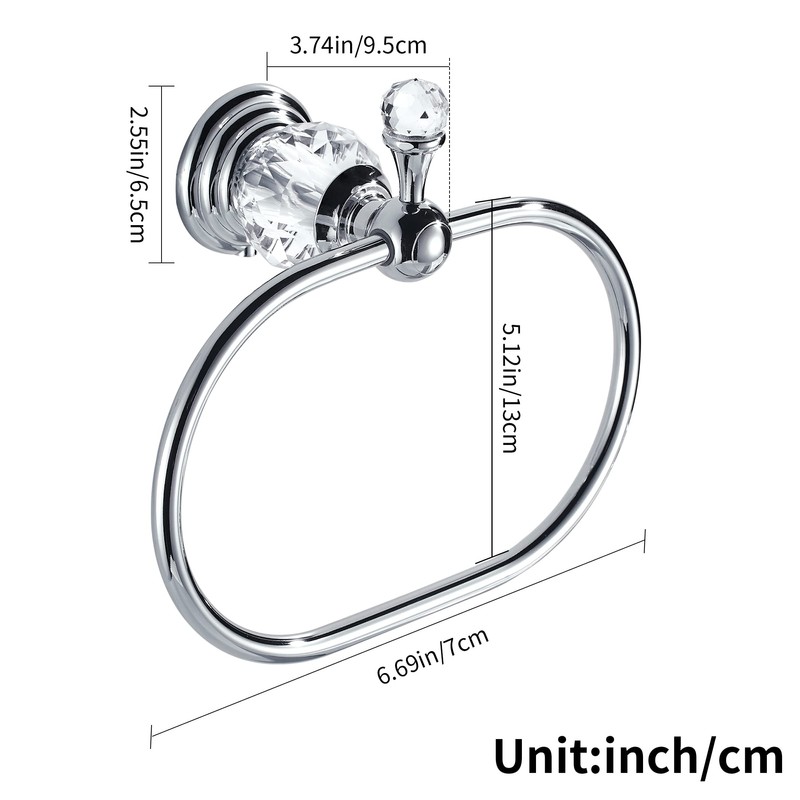 WOLIBEER Chrome Towel Ring,Crystal Hand Towel Holder,Bath Oval Hand Towel