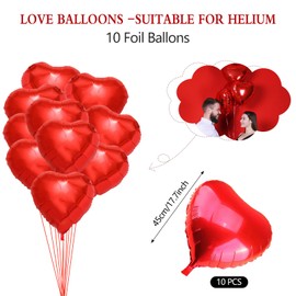 Gohytal Romantic Decoration Set, Valentine's Day Balloons Decoration Set, 1000 Rose Petals Red + 10 Heart Foil Balloons + Love Balloons + 12 Heart Garland, Valentine's Day Decoration for Birthday