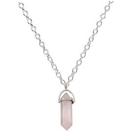 Gregory Crafts & Gifts Natural Rose Quartz Crystal Pendant Necklace, Silver Chain, Pink Gemstone