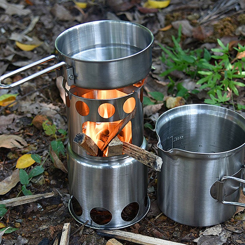 Stainless Steel Cookware Set Portable Camping Stove Cooking Pot Set