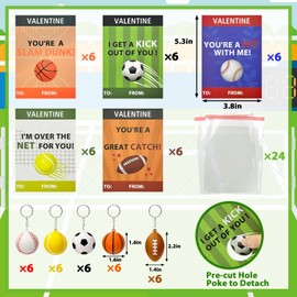 Sport Stress Ball Valentines Day gifts for kids Classroom -30 Pack,Mini Foam Ball Toy with Keychain & Exchange Cards for School Toddlers,Valentines Goodie Bag Stuffer Class Treat Prize for Boys Girls