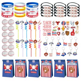 YSVVALDEG Baseball Party Favors, 84Pcs Baseball Set Bulk Baseball Bracelet, Silicone Bracelets, Tattoo Stickers, Straws, Keychains, Mini Baseballs And Baseball Favor Bags, Baseball Favors
