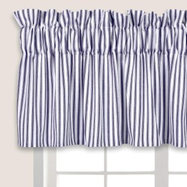 Cackleberry Home Navy Blue and White Ticking Stripe Valance Curtain Woven Cotton Lined 72 Inches W x 17 Inches L