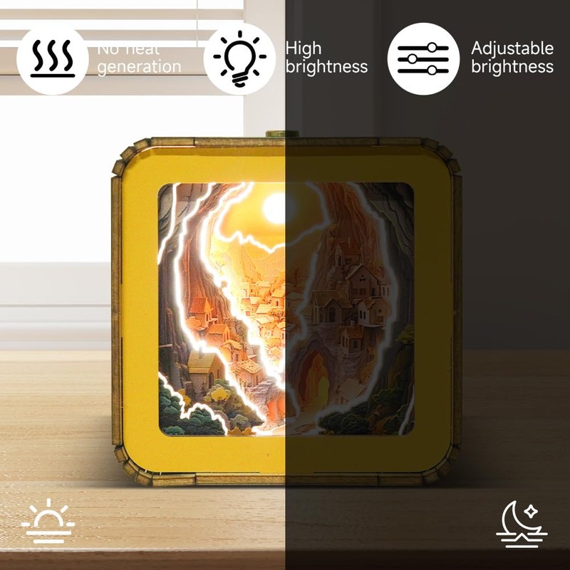 FoxiSteam 3D Wooden Puzzle Night Light - Sunset Town DIY