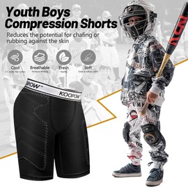 KOOPOW Boys Sliding Shorts Youth Baseball Cup Slider Shorts with Soft Protective Athletic Cup Baseball, Football, Lacrosse