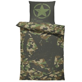 one-home Bed Linen 135 x 200 cm Camouflage Military Army Star Camouflage Pattern Green Microfibre