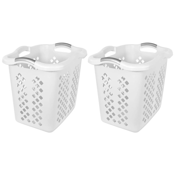 2 Bushel Lamper Plastic Laundry Basket with Silver Handles, White,