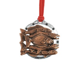 Handcrafted Copper Plated Pacific Saltwater Slam Halibut King COHO Ling Yelloweye Hanging Ornament for Decorating Holiday Wreaths and Christmas Trees - Made in United States - SKU SC064OR