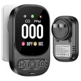 Carbon Monoxide Detector Plug in Wall, 3-in-1 CO Level Monitor Alarm with Temp/Humidity Sensor, Portable Carbon Monoxide Detectors Easy to Read & Install, for Home/Hotel/RV - Colour: Black-1pack