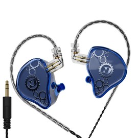 FEDAI ND Venus in Ear Monitor Headphones, 10mm Double Magnetic Dynamic Driver IEM Earphones, HiFi Wired Gaming Earbuds, 2 Pin Detachable Cable (No Mic, Blue, 3.5mm Plug)