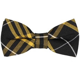 tiemart Pre-Tied Adjustable Men's Band Collar Bow Tie (Black and Gold Plaid)