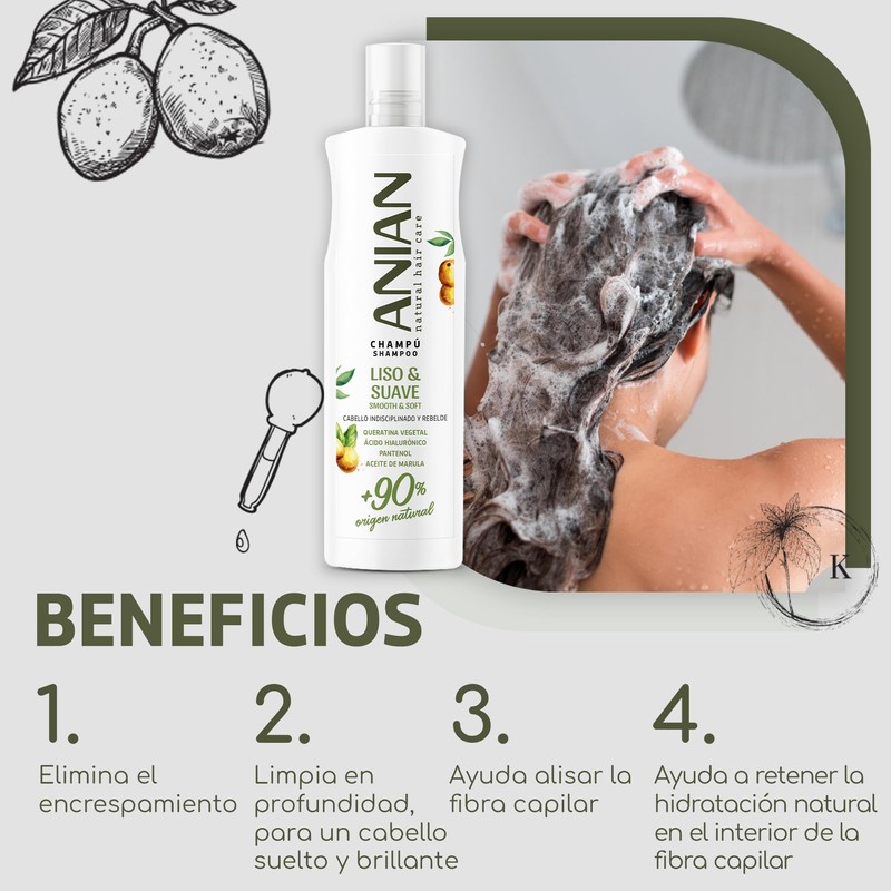 Anian Liso & Suave Champú Queratina Vegetal 400 ml Mujer