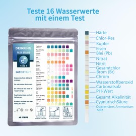 60x 16 in 1 Trinkwasser Teststreifen, Wassertester trinkwasser,Wasserhärte teststreifen,Ph teststreifen, Trinkwasser Testband zur einfachen Prüfung der Wasserqualität