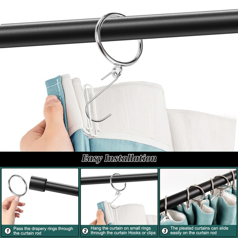 50PCS Heavy Duty Curtain Rings with Eyelet - Smooth Glide