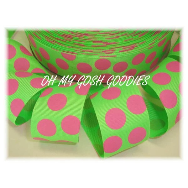 1.5 SUMMER LIME HOT PINK JUMBO DOTS SPRING POLKA GROSGRAIN