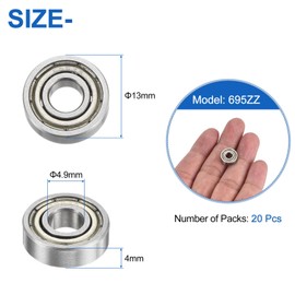 uxcell 20Pcs 695ZZ Deep Ball Bearings 5x13x4mm High Carbon Steel Double Sealed Bearings for Electric Motor, Home Appliances, Garden Machinery, Silver Tone