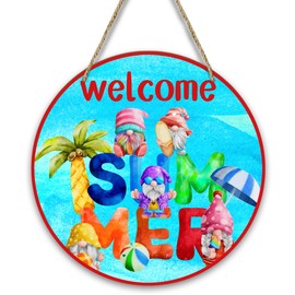 Summer Welcome Sign for Front Door Wall, Beach House Summer Door Decor Sign, Summer Gnome Decorations for Home Porch Yard Garden Office Pool Party Gifts, Farmhouse Outdoor Summer Door Sign /Y23