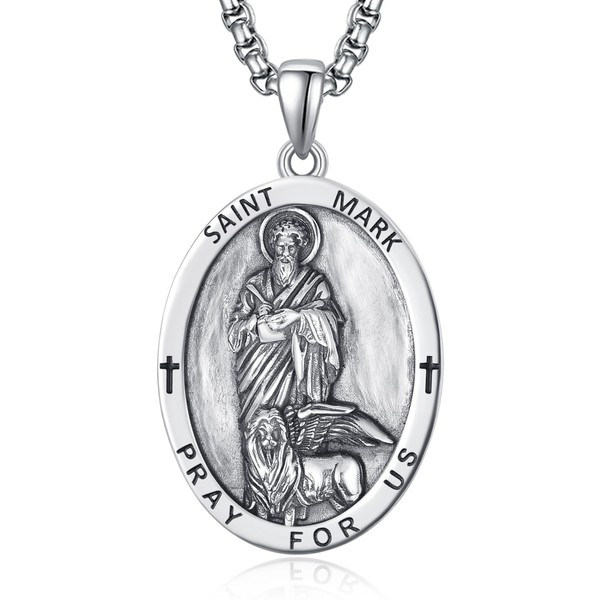 ADMETUS Heiliger Mark Anhänger Sterling Silber Heilige Mark Löwe Medaille