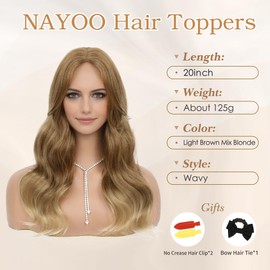 NAYOO Hair Toppers for Women with Thining Hair 20inch Wavy Light Brown Mix Blonde Hair Toppers Hairpieces for Women Synthetic Clip In Hair Topper Women's Wiglets(Light Brown Mix Blonde)