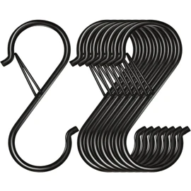 Waitkey 8 Pack S Hooks for Hanging, 3.5 inch Heavy Duty Metal S Hooks with Safety Buckle S Shaped Hooks Pot Rack Closet Hooks for Hanging Plants, Clothes, Kitchen Utensil, Pots, Pans, Bags (Black)