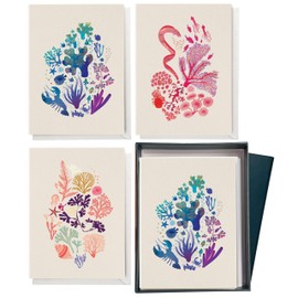 Elena Essex 12 Blank Cards and Envelopes with Gold Foil Detail / 300 GSM Greeting Cards/Blank Inside For All Occasions Birthday Sympathy Thank You Cards / 9.5 x 13cm - Serene Coral Reef Designs