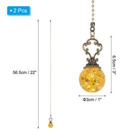 PATIKIL 22" Ceiling Fan Pull Chain, 2 Pcs Crystal Pull Chain Fan Connector Vintage Ceiling Fan Ornament Fan Chains Extender for Ceiling Light Lamp Fans, Amber (Ball)