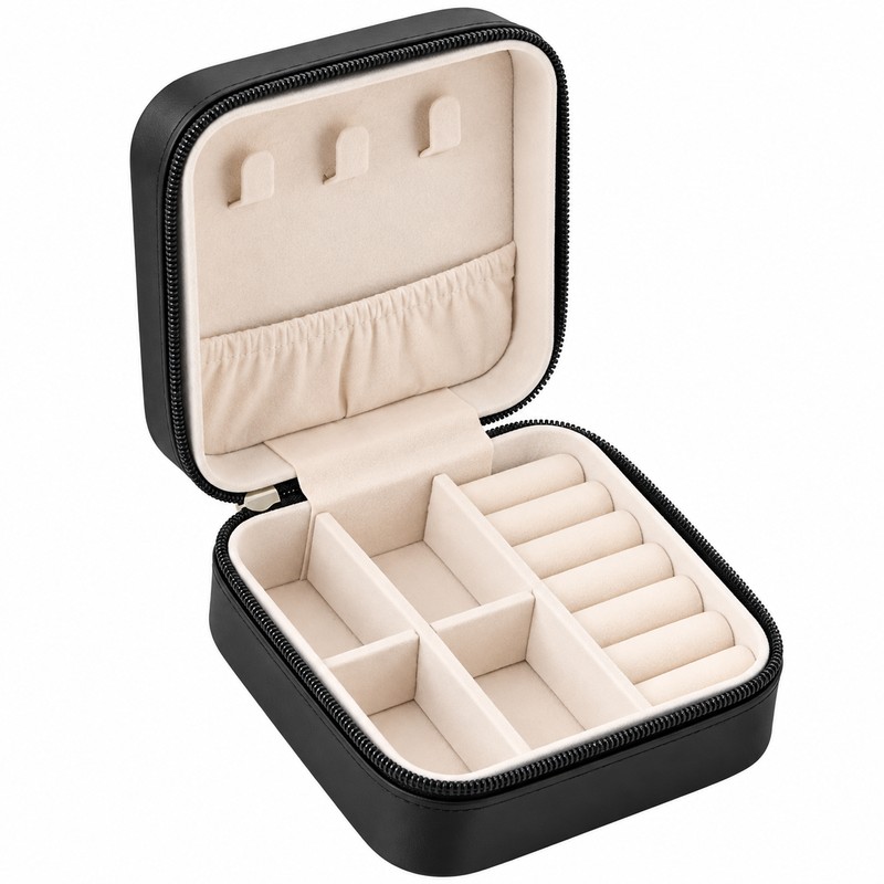 Travel Jewelry Organizer for Rings & Necklaces – Compact Leather