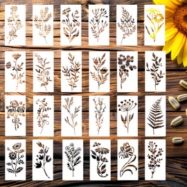LLOUSSAK 24Pcs Flower Stencils for Painting, Leaf Stencil for Flower Leaf Crafts, Plant Painting Stencils for Crafts Reusable Art Wood Wall Door Canvas Home Decor(5.9" x 2.95")
