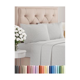 CGK Unlimited Cal King Size 4 Piece Sheet Set - Comfy Breathable & Cooling Bed Sheets Set - Hotel Luxury Bedding for Women, Men, Kids & Teens - Deep Pockets, Easy-Fit, Soft & Wrinkle Free - Oeko-Tex - Grey Stripes