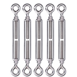 Baxnore 5 PCS Turnbuckles Hook, 304 Stainless Steel Turnbuckle, Antirust Double Eye Turnbuckle, Shade Sail Hardware for Wire Rope Tension (M6)