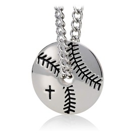 Shields of Strength Men's Stainless Steel Baseball Pendant Necklace - Philippians 4:13