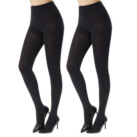 MANZI Women's 2 Pairs Super Opaque Tights for Women 120 Denier Control Top(Black,Small)