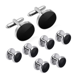 8-Piece Men's Cufflinks and Shirt Studs Set, Classic Gold Cufflinks for Tuxedo Suit, Formal Wear, Wedding, Banquet, Business – Elegant Cuff Links for Men（sliver）