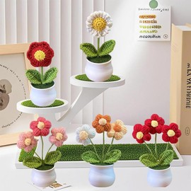 Esyzsss Crochet Flower Bouquet,Knitted Flowers,Cute Handmade Crocheted Flowers,Mini Potted Yarn Woven Puff Flowers,Small Chrysanthemums,Used For Home Office Desktops,Car Decorations,Etc