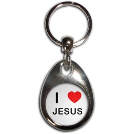 I Love Heart Jesus - Chrome Tear Drop Shaped Double Sided Key Ring