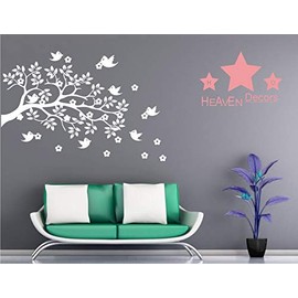 Heaven Decors Birds On Tree White Home Decor Wall Sticker for Bedroom Size(83 59) cm