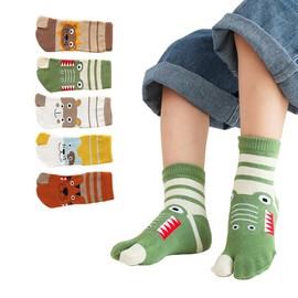 Antcher Kids Cotton Toe Socks Medium Tube Two Toed Socks Cute Cartoon Animal Socks for Boys Girls 3-12 Years, 5 Pairs (US, Age, 7 Years, 12 Years, Multi)