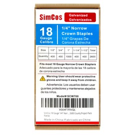 SimCos 18 Gauge 1/4" Narrow Crown Staples, Galvanized Upholstery Staples for 18 GA Pneumatic or Electric Stapler or Staple Gun (1/2"+3/4"+1"+1-1/4"+1-1/2" -2600 pcs)