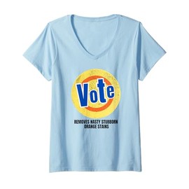Womens ANTI-TRUMP FUN LAUNDRY DETERGENT, VOTE HARRIS, 2024 ELECTION V-Neck T-Shirt
